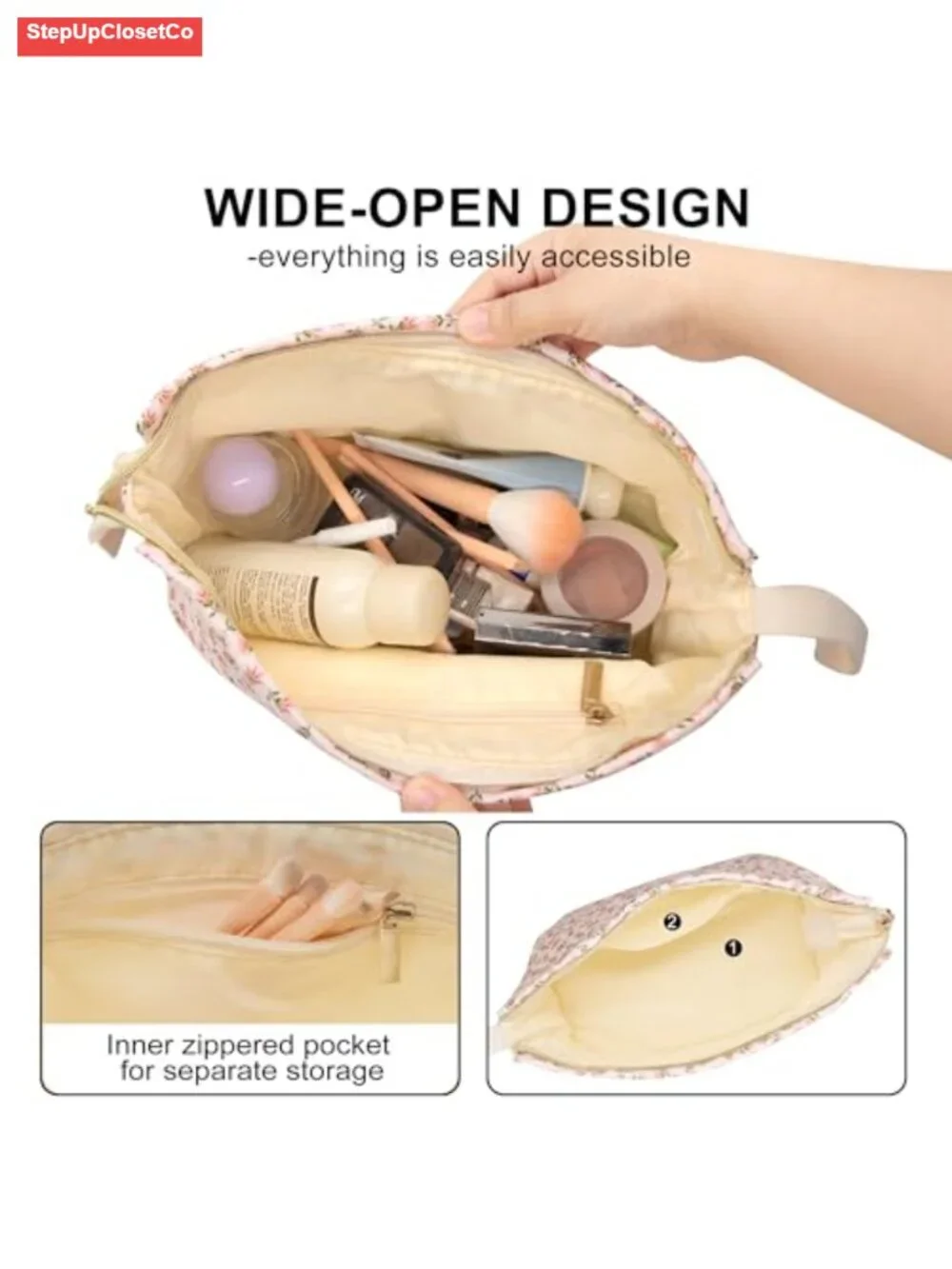 Floral Double Layer Cosmetic Bag Large Capacity Travel Toiletry Organizer